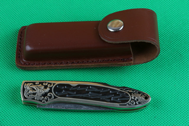 Golden Damascus folding knife UD402153